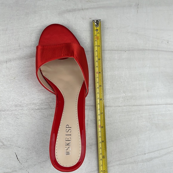 WSKEISP Women’s Peep Toe Slip On Mule Sandal Red Satin sz 10 - Picture 9 of 11